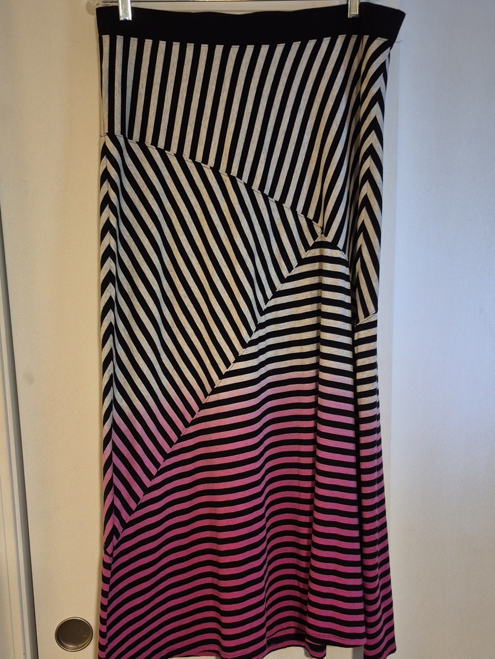 Calvin Klein Black and Pink Striped Ombre Maxi Skirt